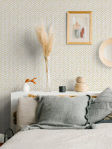 Holden Ochre Peel & Stick Wallpaper with Modern Geometric Chevron Pattern - NuWallpaper NUS4388