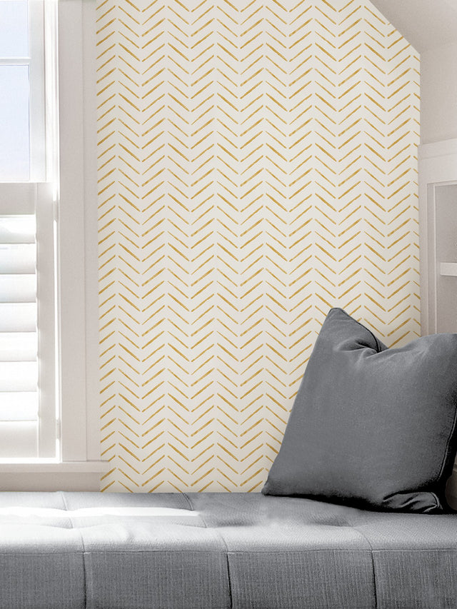 Holden Ochre Peel & Stick Wallpaper with Modern Geometric Chevron Pattern - NuWallpaper NUS4388