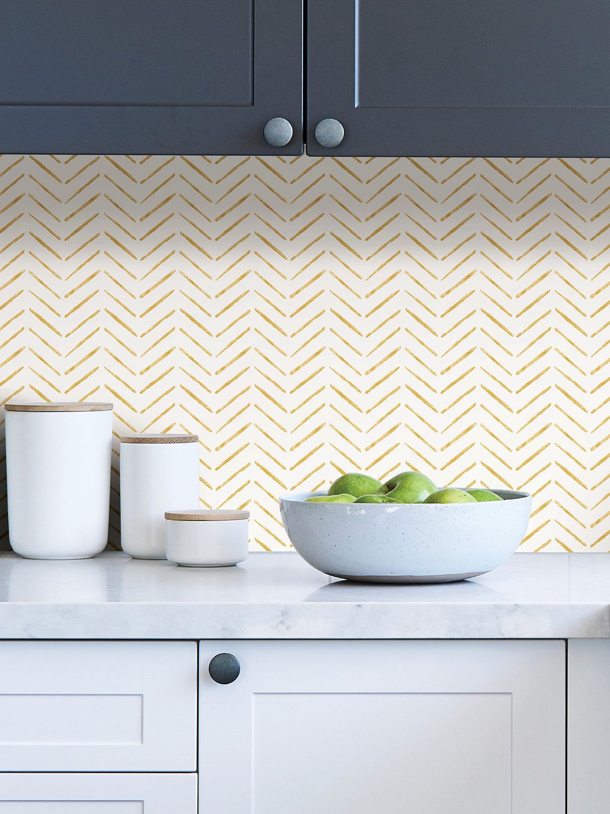Holden Ochre Peel & Stick Wallpaper with Modern Geometric Chevron Pattern - NuWallpaper NUS4388