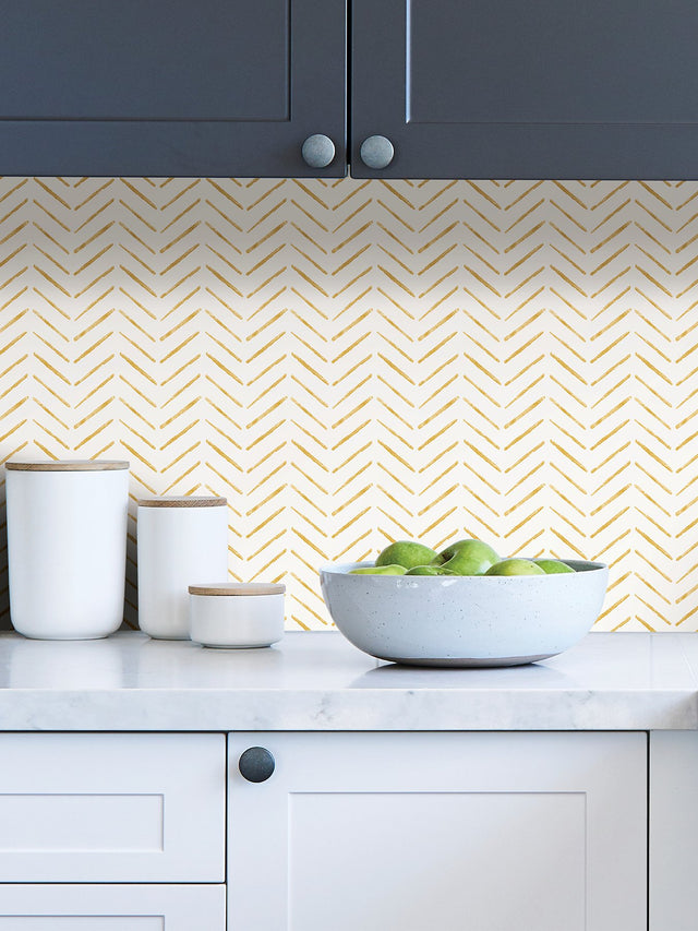 Holden Ochre Peel & Stick Wallpaper with Modern Geometric Chevron Pattern - NuWallpaper NUS4388