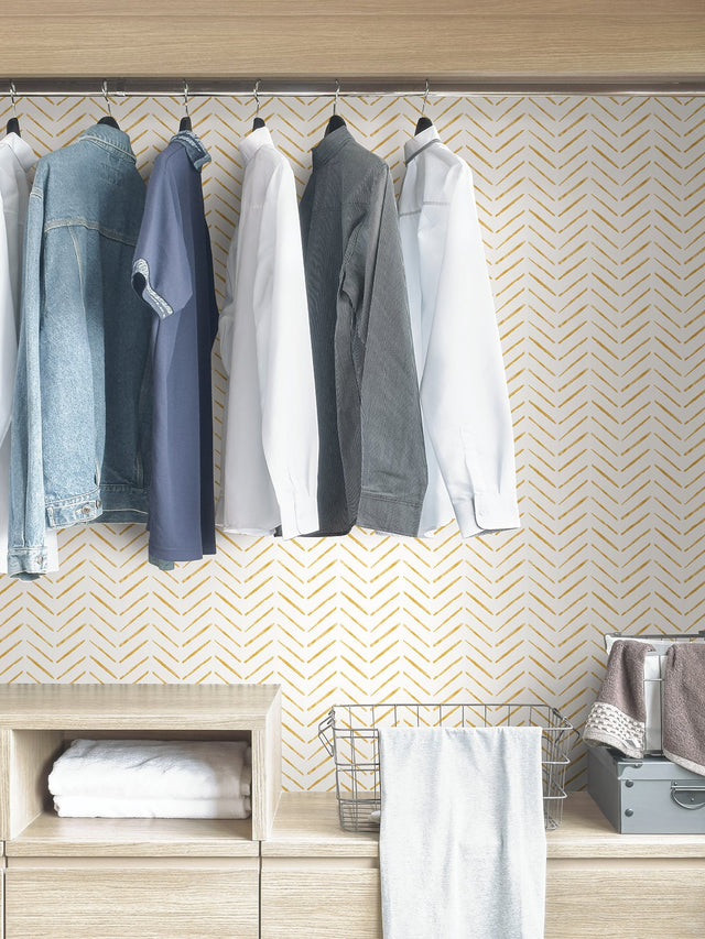 Holden Ochre Peel & Stick Wallpaper with Modern Geometric Chevron Pattern - NuWallpaper NUS4388