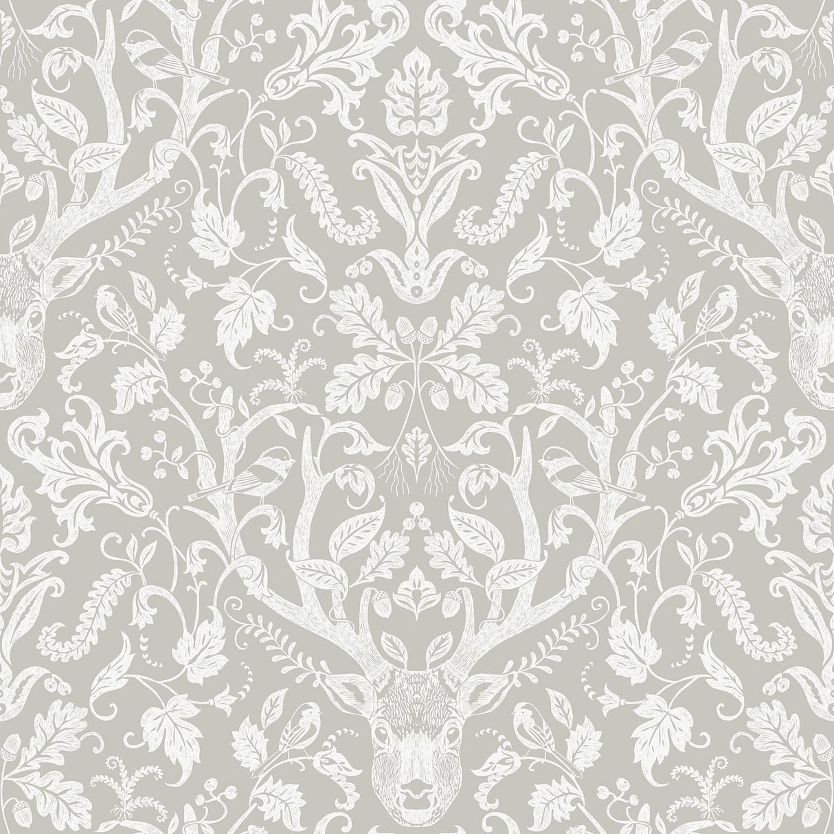 Escape to the Forest Taupe Peel & Stick Wallpaper with Scandinavian Damask Pattern - NuWallpaper NUS4393