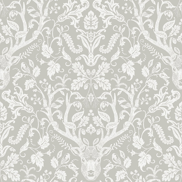 Escape to the Forest Taupe Peel & Stick Wallpaper with Scandinavian Damask Pattern - NuWallpaper NUS4393