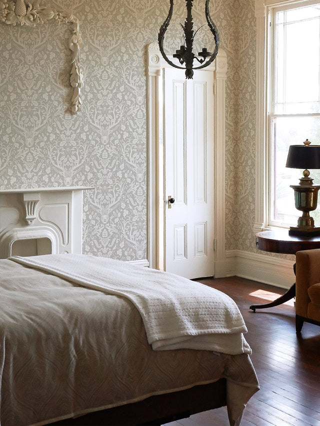 Escape to the Forest Taupe Peel & Stick Wallpaper with Scandinavian Damask Pattern - NuWallpaper NUS4393