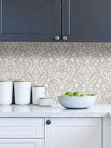 Escape to the Forest Taupe Peel & Stick Wallpaper with Scandinavian Damask Pattern - NuWallpaper NUS4393