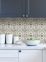 Landondale Black Peel & Stick Wallpaper with Spanish-Inspired Geometric Faux Tile - NuWallpaper NUS4397