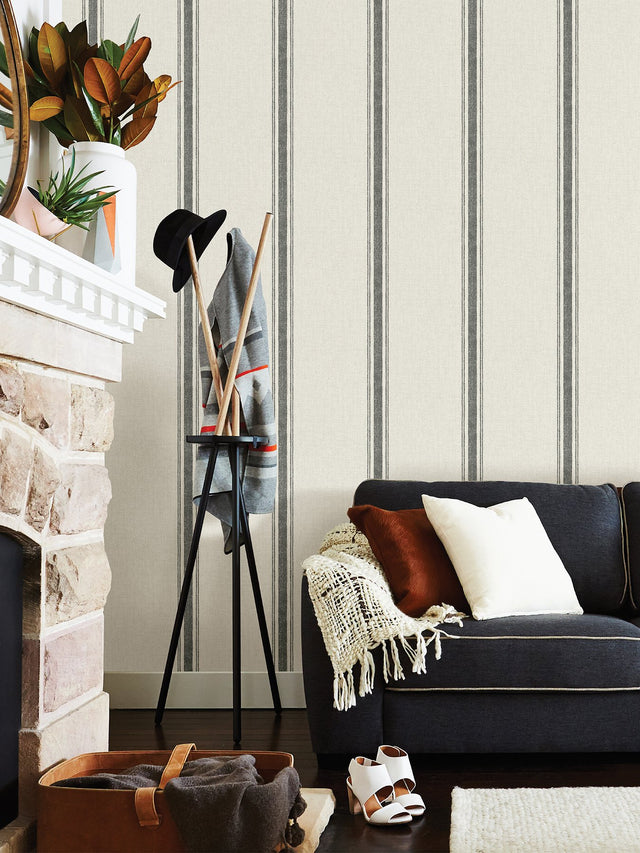 Landondale Charcoal Peel & Stick Wallpaper with Woven Stripe Pattern - NuWallpaper NUS4398