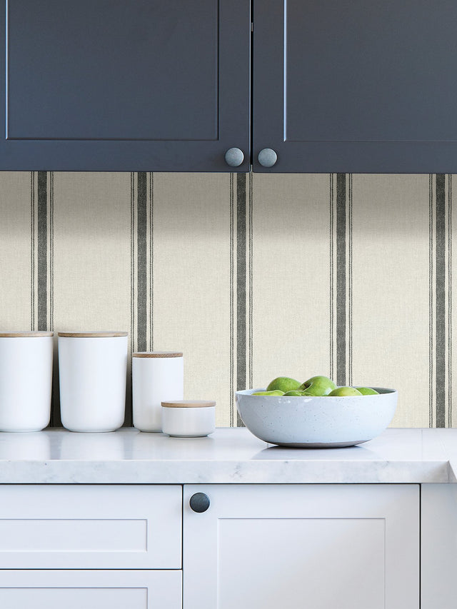 Landondale Charcoal Peel & Stick Wallpaper with Woven Stripe Pattern - NuWallpaper NUS4398