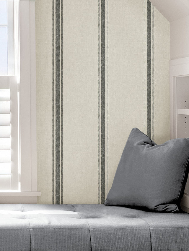 Landondale Charcoal Peel & Stick Wallpaper with Woven Stripe Pattern - NuWallpaper NUS4398