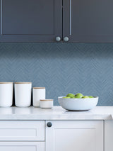Sampson Blue Peel & Stick Wallpaper with Textured Chevron Linen Motif - NuWallpaper NUS4399