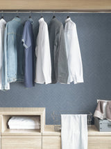 Sampson Blue Peel & Stick Wallpaper with Textured Chevron Linen Motif - NuWallpaper NUS4399