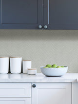 Sampson Taupe & Blue Peel & Stick Wallpaper with Textured Chevron Geometric Pattern - NuWallpaper NUS4400
