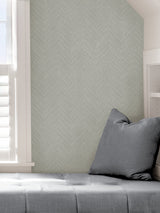 Sampson Taupe & Blue Peel & Stick Wallpaper with Textured Chevron Geometric Pattern - NuWallpaper NUS4400