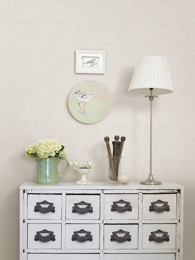 Nolan Cream Peel & Stick Wallpaper with Modern Textured Linen Pattern - NuWallpaper NUS4401