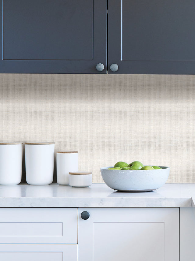 Nolan Cream Peel & Stick Wallpaper with Modern Textured Linen Pattern - NuWallpaper NUS4401