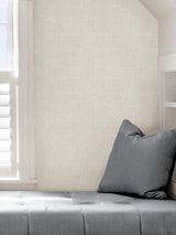 Nolan Cream Peel & Stick Wallpaper with Modern Textured Linen Pattern - NuWallpaper NUS4401