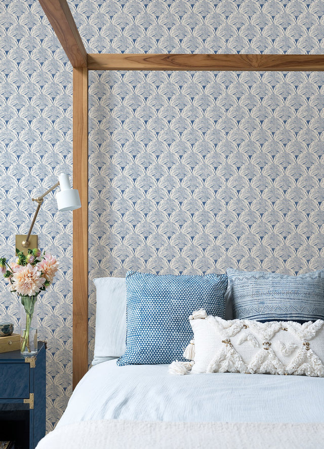 Manila Blue Peel & Stick Wallpaper with Coastal Wave Geometric Pattern - NuWallpaper NUS4445