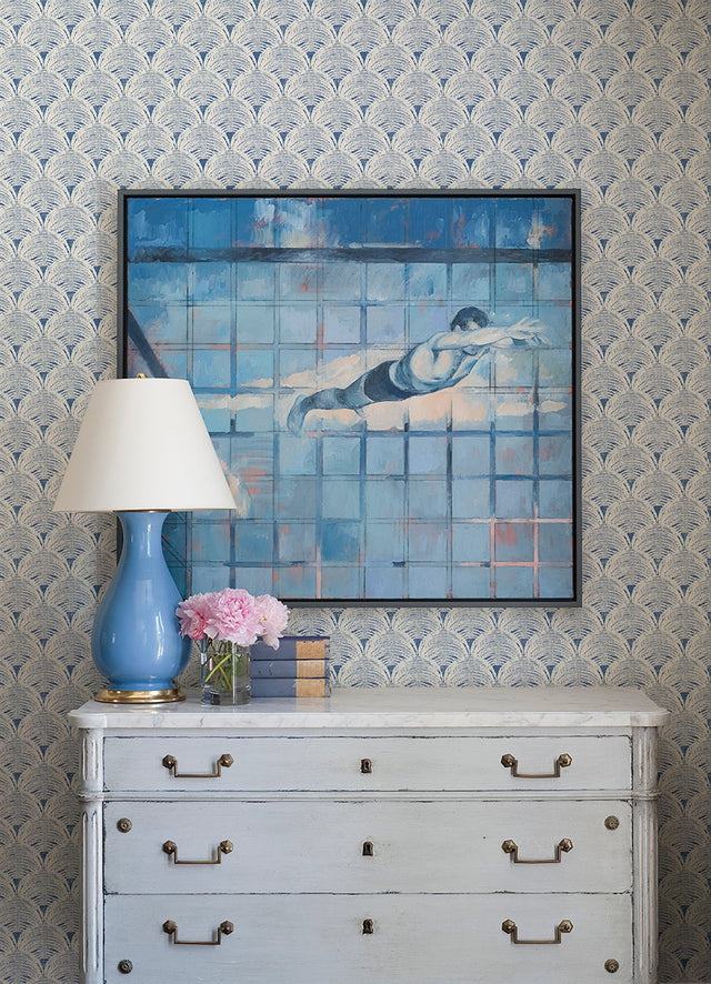 Manila Blue Peel & Stick Wallpaper with Coastal Wave Geometric Pattern - NuWallpaper NUS4445