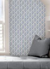 Manila Blue Peel & Stick Wallpaper with Coastal Wave Geometric Pattern - NuWallpaper NUS4445