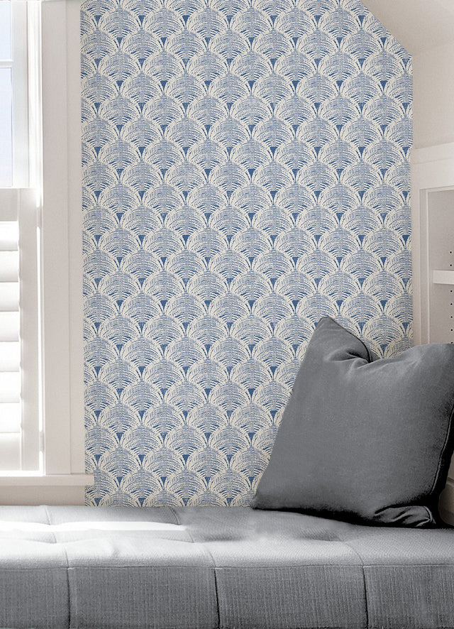 Manila Blue Peel & Stick Wallpaper with Coastal Wave Geometric Pattern - NuWallpaper NUS4445
