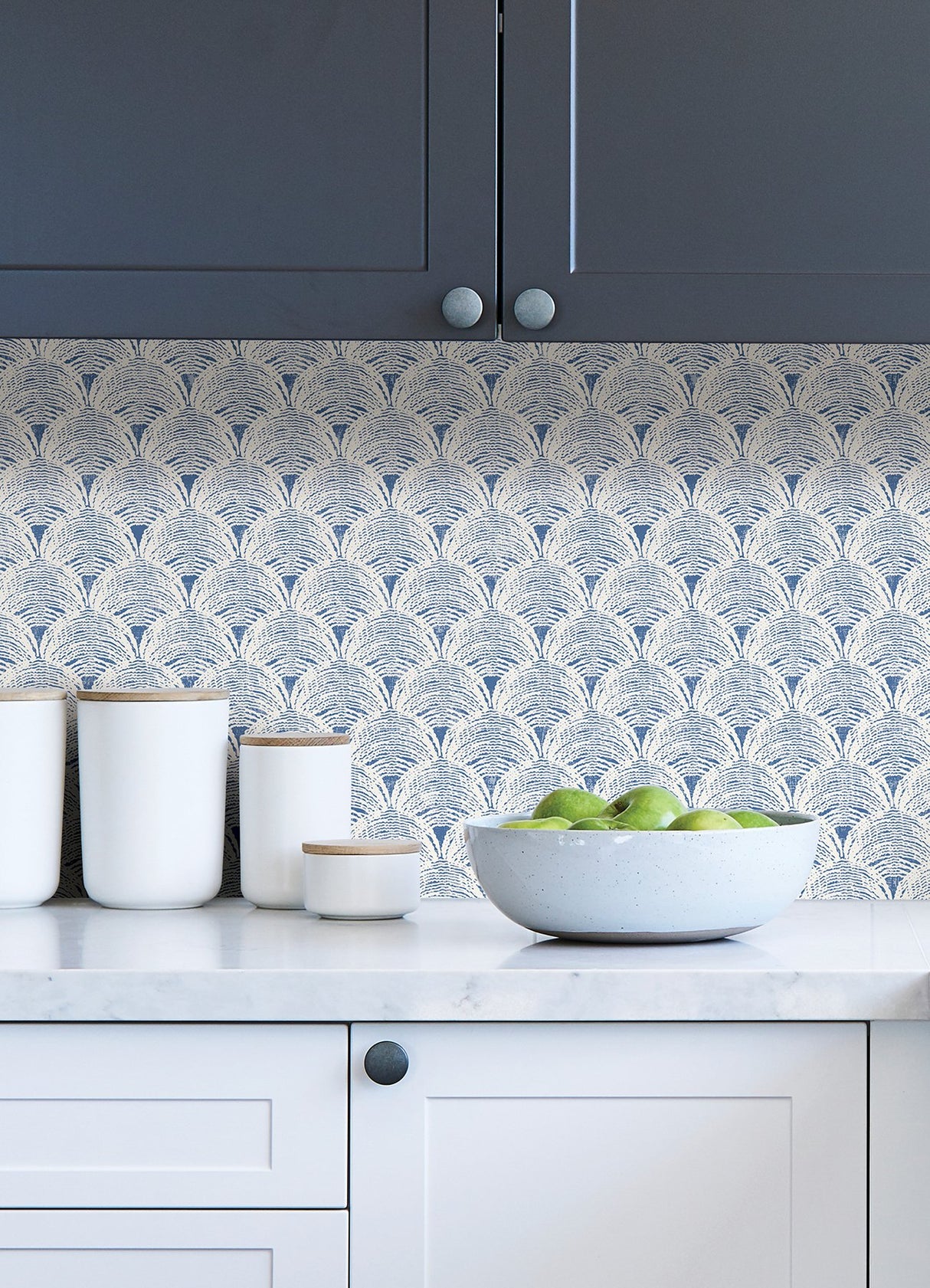 Manila Blue Peel & Stick Wallpaper with Coastal Wave Geometric Pattern - NuWallpaper NUS4445