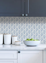 Manila Blue Peel & Stick Wallpaper with Coastal Wave Geometric Pattern - NuWallpaper NUS4445