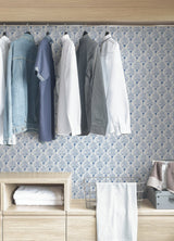 Manila Blue Peel & Stick Wallpaper with Coastal Wave Geometric Pattern - NuWallpaper NUS4445