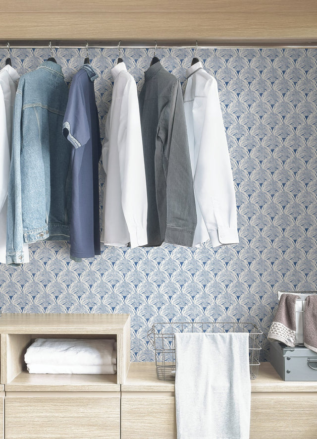 Manila Blue Peel & Stick Wallpaper with Coastal Wave Geometric Pattern - NuWallpaper NUS4445