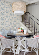 Shellby Blue Peel & Stick Wallpaper with Coastal Crab Damask - NuWallpaper NUS4447