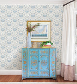Shellby Blue Peel & Stick Wallpaper with Coastal Crab Damask - NuWallpaper NUS4447