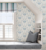 Shellby Blue Peel & Stick Wallpaper with Coastal Crab Damask - NuWallpaper NUS4447