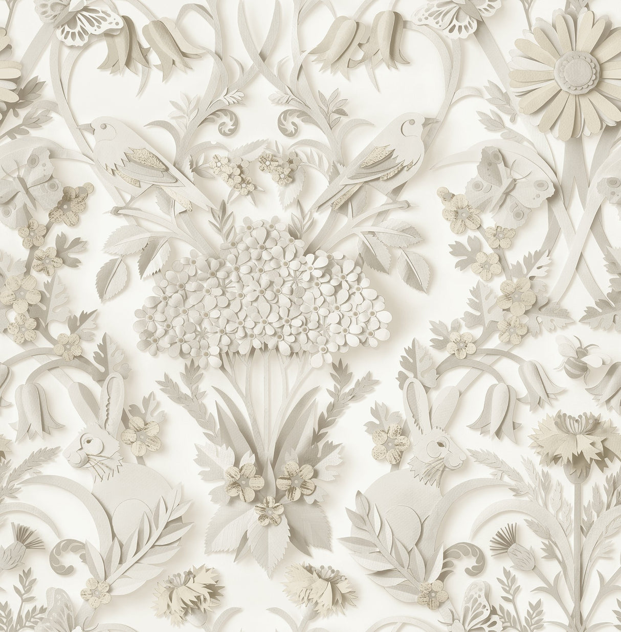 Eloise Taupe Peel & Stick Wallpaper with Vintage Damask Rabbits & Birds Pattern - NuWallpaper NUS4467