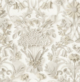 Eloise Taupe Peel & Stick Wallpaper with Vintage Damask Rabbits & Birds Pattern - NuWallpaper NUS4467