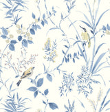 Songbird Blue Peel & Stick Wallpaper with Botanical Leaves Pattern - NuWallpaper NUS4469