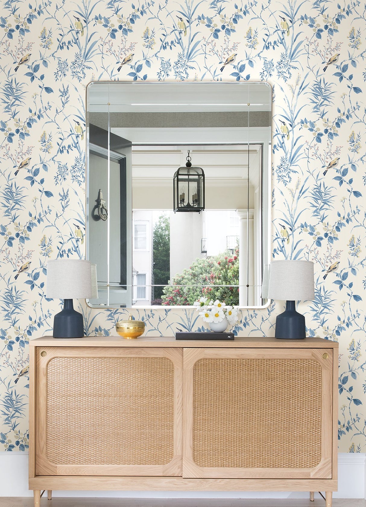 Songbird Blue Peel & Stick Wallpaper with Botanical Leaves Pattern - NuWallpaper NUS4469