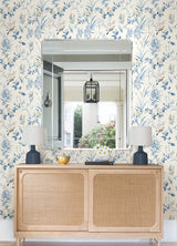 Songbird Blue Peel & Stick Wallpaper with Botanical Leaves Pattern - NuWallpaper NUS4469