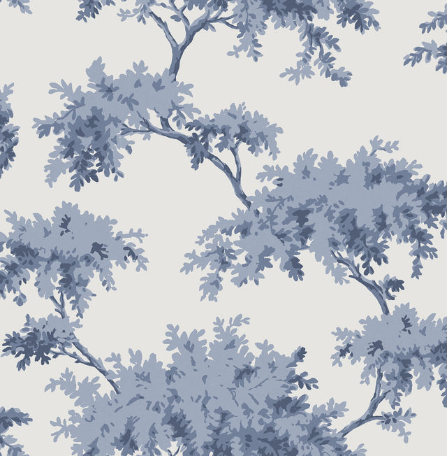 Alder Denim Peel & Stick Wallpaper with Traditional Tree Motif - NuWallpaper NUS4472