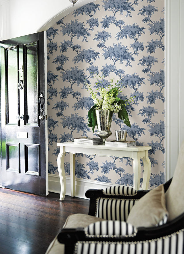 Alder Denim Peel & Stick Wallpaper with Traditional Tree Motif - NuWallpaper NUS4472