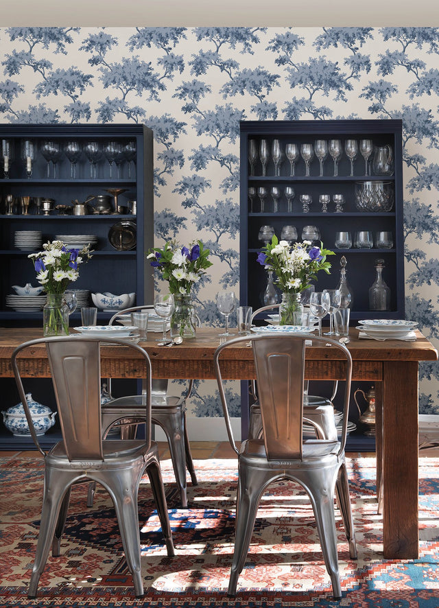 Alder Denim Peel & Stick Wallpaper with Traditional Tree Motif - NuWallpaper NUS4472