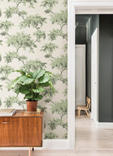 Alder Sage Peel & Stick Wallpaper with Traditional Tree Motif - NuWallpaper NUS4473