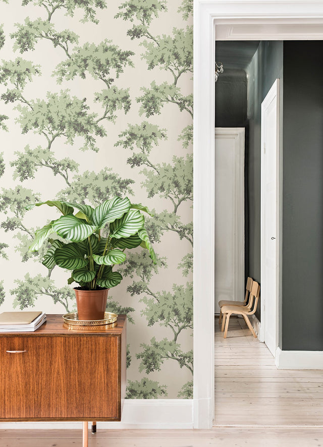 Alder Sage Peel & Stick Wallpaper with Traditional Tree Motif - NuWallpaper NUS4473