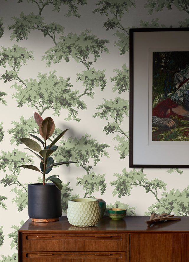 Alder Sage Peel & Stick Wallpaper with Traditional Tree Motif - NuWallpaper NUS4473
