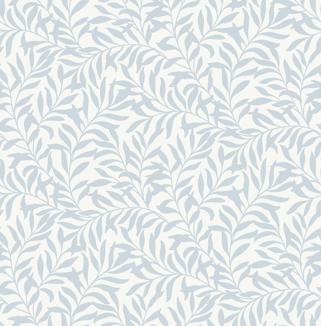 Wisley Blue Peel & Stick Wallpaper with Botanical Leaves Pattern, Traditional Style - NuWallpaper NUS4476