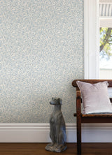 Wisley Blue Peel & Stick Wallpaper with Botanical Leaves Pattern, Traditional Style - NuWallpaper NUS4476