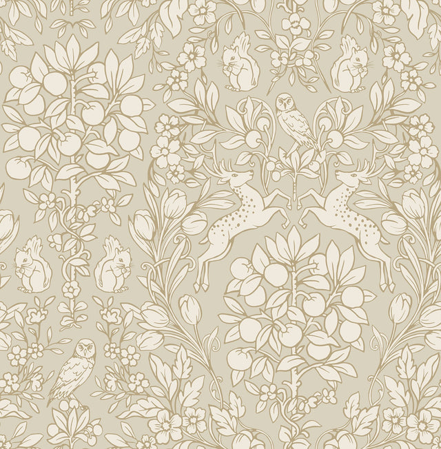 Enchanted Taupe Peel & Stick Wallpaper with Woodland Damask Pattern - NuWallpaper NUS4478