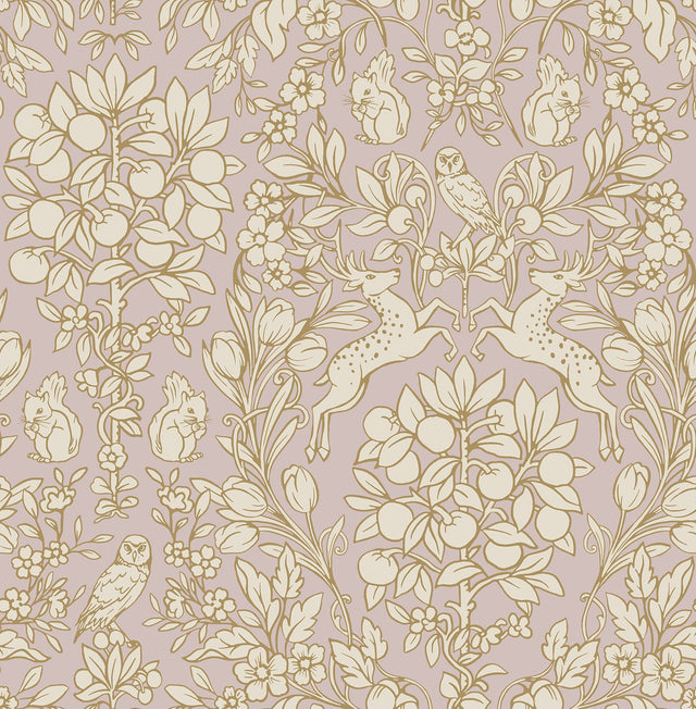 Enchanted Blush Peel & Stick Wallpaper with Scandinavian Woodland Damask - NuWallpaper NUS4479