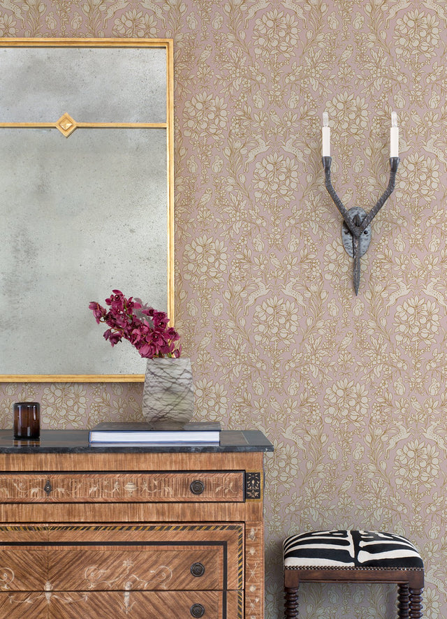 Enchanted Blush Peel & Stick Wallpaper with Scandinavian Woodland Damask - NuWallpaper NUS4479