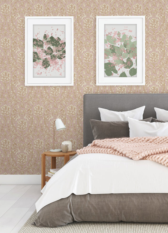 Enchanted Blush Peel & Stick Wallpaper with Scandinavian Woodland Damask - NuWallpaper NUS4479