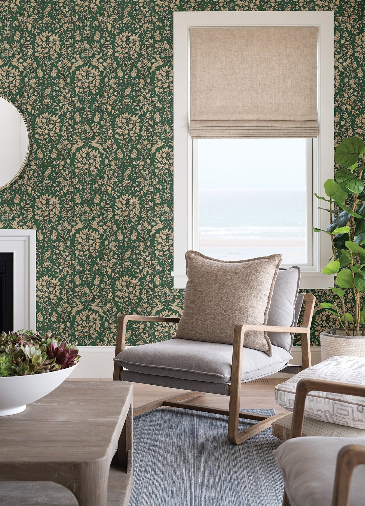 Enchanted Emerald Peel & Stick Wallpaper with Scandinavian Woodland Damask - NuWallpaper NUS4480
