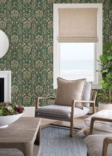Enchanted Emerald Peel & Stick Wallpaper with Scandinavian Woodland Damask - NuWallpaper NUS4480